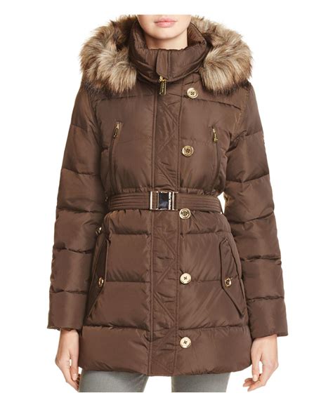 michael kors belted jacket faux fur|Faux Fur Trim Belted Puffer Jacket .